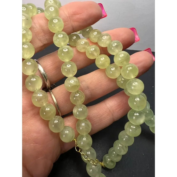 Prehnite beaded necklace with tassel enhancer and gold over sterling silver - Picture 10 of 10